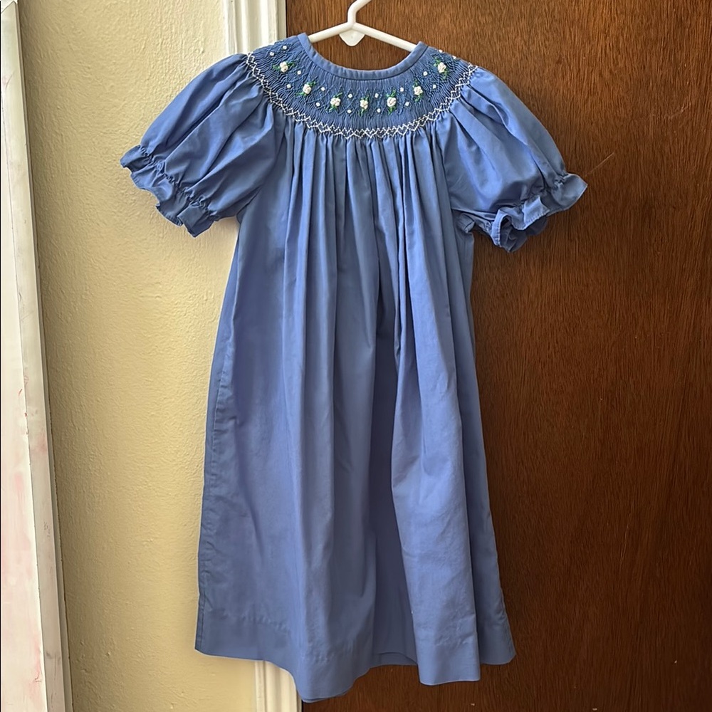 MomMe And More Blue Smocked Puff Sleeve Sundress